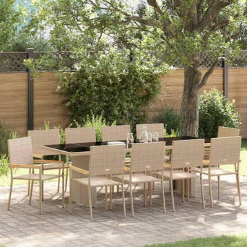 vidaXL Tuin eettafelset 11 st Beige poly rattan, Verzenden, Nieuw, Meer dan 8 zitplaatsen
