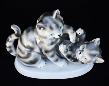 Carl Scheidig - Gräfenthal - Beeldje - Cats in play. Model, Antiek en Kunst