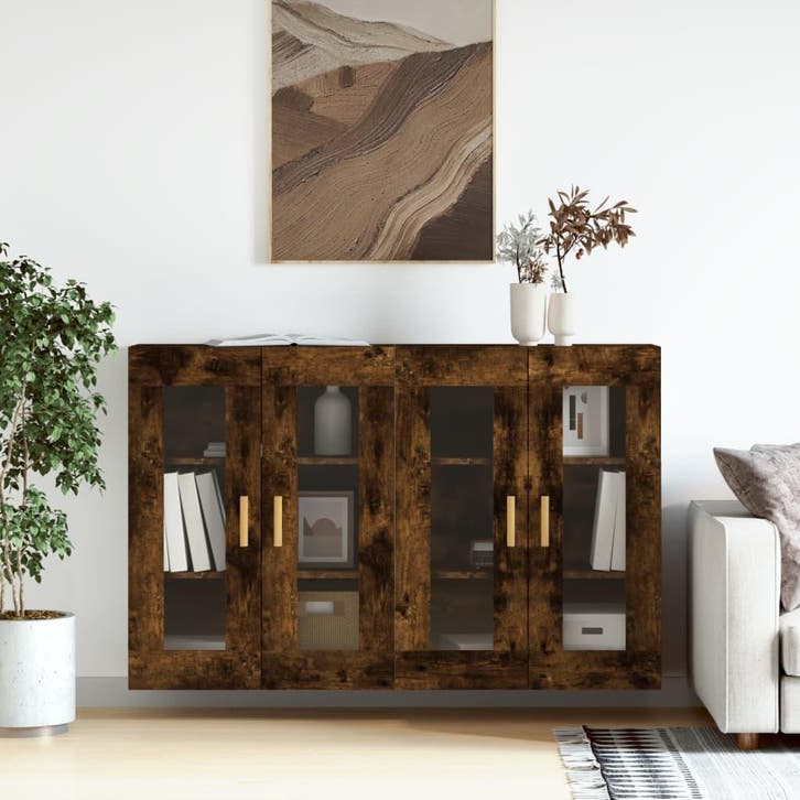 vidaXL Hangkasten 2 st bewerkt hout gerookt eikenkleurig, Huis en Inrichting, Kasten | Buffetkasten, Nieuw, Overige houtsoorten
