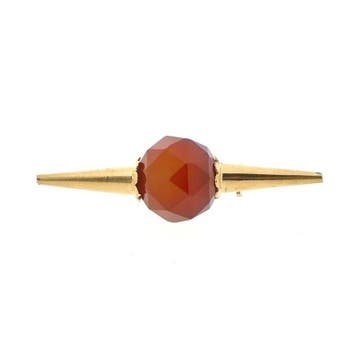 Vintage gouden broche met carneool, Gebruikt, Ophalen of Verzenden, Met edelsteen, Goud