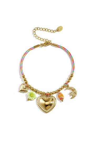 Goudlief Kleurrijk koord armband met variërende hangers e.., Sieraden, Tassen en Uiterlijk, Armbanden, Verzenden, Nieuw, Zilver
