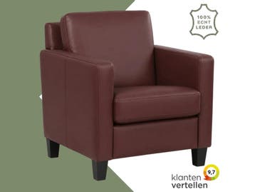 Leren fauteuil Smart - Toledo Bordeaux (donkerrood) - Poten, Nieuw, Ophalen of Verzenden, Bohemian, Eigentijds, Modern, Retro