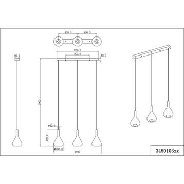 LED Hanglamp - Cinque Cipera - 3 Lichtpunten van 5.6 Watt -, Ophalen of Verzenden, Nieuw, Metaal, Overige fittingen