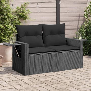 vidaXL Tuinbank 2-zits met kussens poly rattan zwart, Verzenden, Nieuw