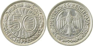 50 Pfennig Duitsland 50 Reichspfennig 1936 J vz/stgl J 324, Verzenden