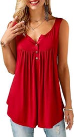 Dames Ruffle Button-Up Tanktops - Casual en Chic, Kleding | Dames, Verzenden, Nieuw, Rood