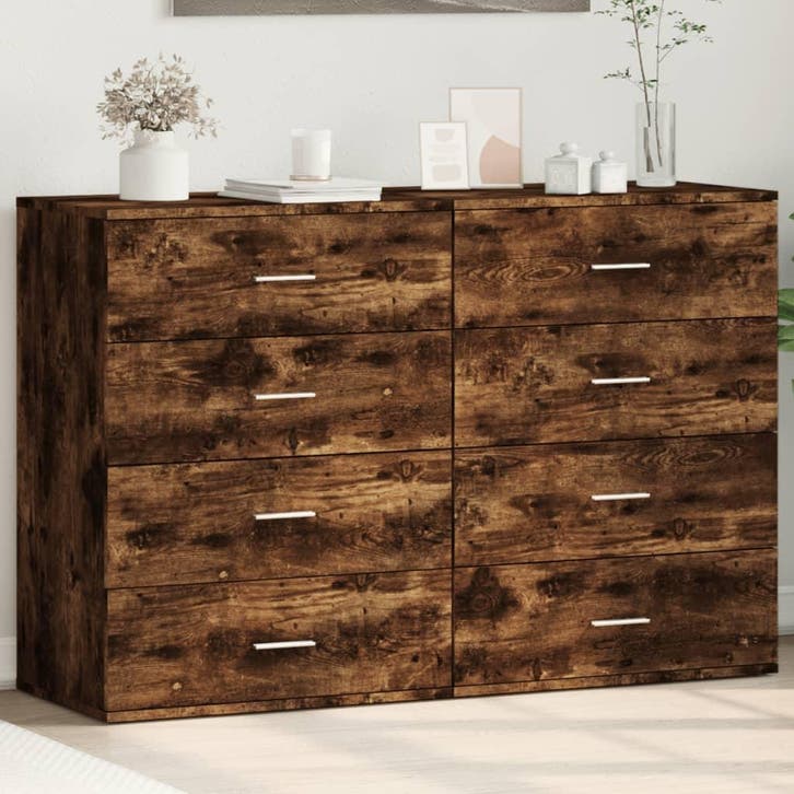 vidaXL Dressoirs 2 st 60x39x80 cm bewerkt hout gerookt, Huis en Inrichting, Kasten | Dressoirs, 50 tot 75 cm, Nieuw, Minder dan 50 cm