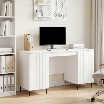 vidaXL Bureau met plank Hoogglans Wit 142,5 x 50 x 75 cm, Verzenden, Nieuw