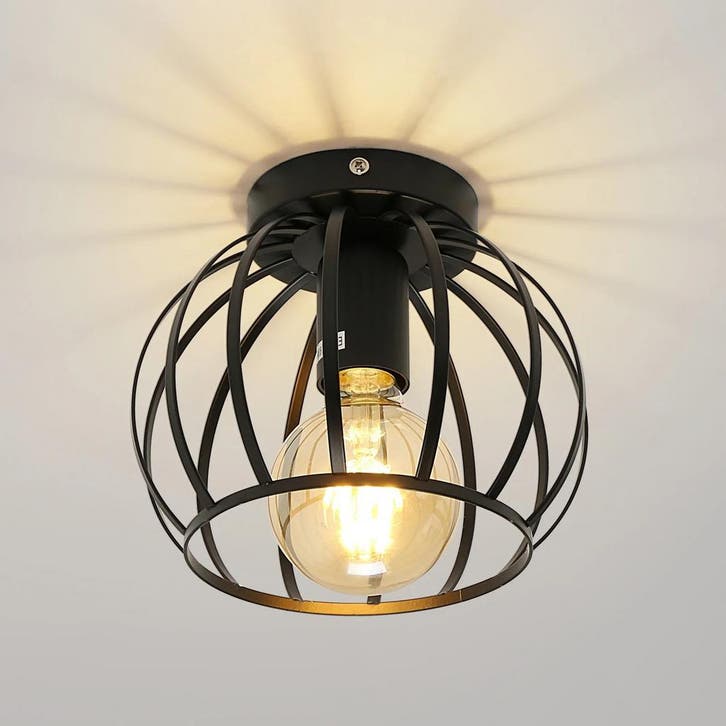 Vintage zwarte plafondlamp met industrieel kooi ontwerp, Huis en Inrichting, Lampen | Plafondlampen, Nieuw, Verzenden