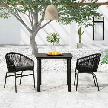 vidaXL 3-delige Tuinset zwart, 2 zitplaatsen, Kunststof, Verzenden, Nieuw