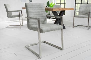 industrieele sledestoel LOFT steengrijs met armleuning RVS, Huis en Inrichting, Stoelen, Ophalen of Verzenden, Nieuw