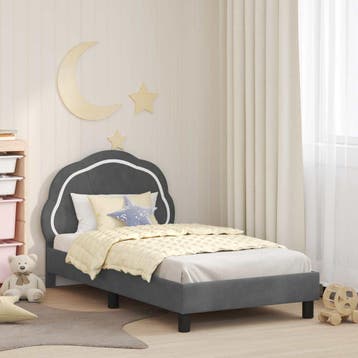vidaXL Bedframe voor kinderen met hoofdbord Donkergrijs 80 x, Verzenden, Nieuw, Grijs, Stof