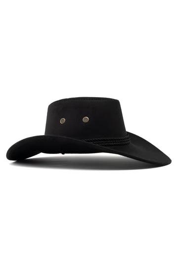 KIMU® Cowboyhoed Zwart Suedelook Lichtgewicht Zwarte PU Sued, Ophalen of Verzenden, Nieuw, Overige maten, Carnaval