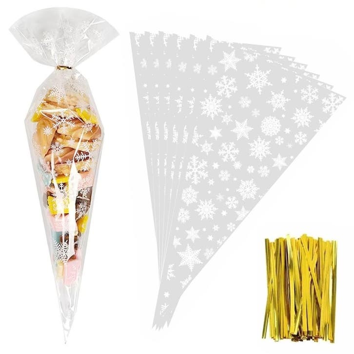Fako Bijoux - 100x Cellofaan Puntzakken Sneeuwvlok 30x16cm -, Diversen, Cadeauverpakkingen, Verzenden