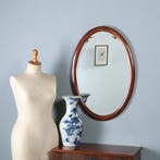 Ovale Engelse halspiegel met facet en ingelegde biezen ca 18, Antiek en Kunst, Ophalen of Verzenden