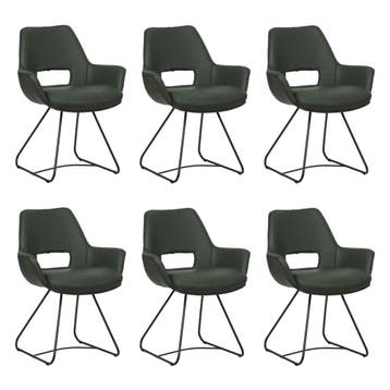 Set van 6 Leren eetkamerstoelen Zippy - Toledo Verde, Ophalen of Verzenden, Nieuw, Leer