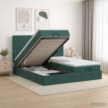 vidaXL Ottoman Bed met Matrassen en LED Donkergroen 200 x, Verzenden, Stof, Groen, Nieuw