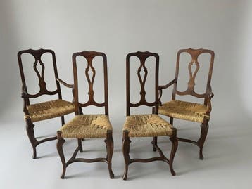 Stoel (4) - Set van vier 19e-eeuwse provinciale eetstoelen