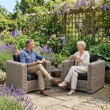 Nissah lounge tuinstoel naturel rotan - olefin black -, Ophalen of Verzenden, Nieuw