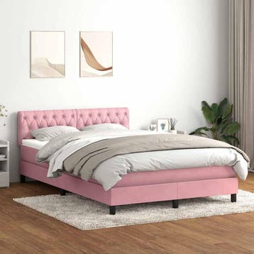 vidaXL Boxspring met matras en LED fluweel roze 160x210 cm, Verzenden, Nieuw, Tweepersoons, Stof