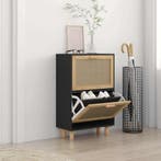 vidaXL Schoenenkast 52x25x80 cm bewerkt hout en rattan zwart, Verzenden, Nieuw