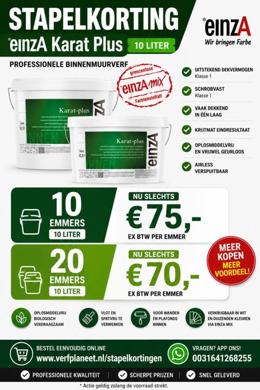 STAPELKORTING - einzZ Karat Plus - 10 maal 10 liter - Wit..., Doe-het-zelf en Verbouw, Verf, Beits en Lak, Verf, Wit, Nieuw, Ophalen of Verzenden