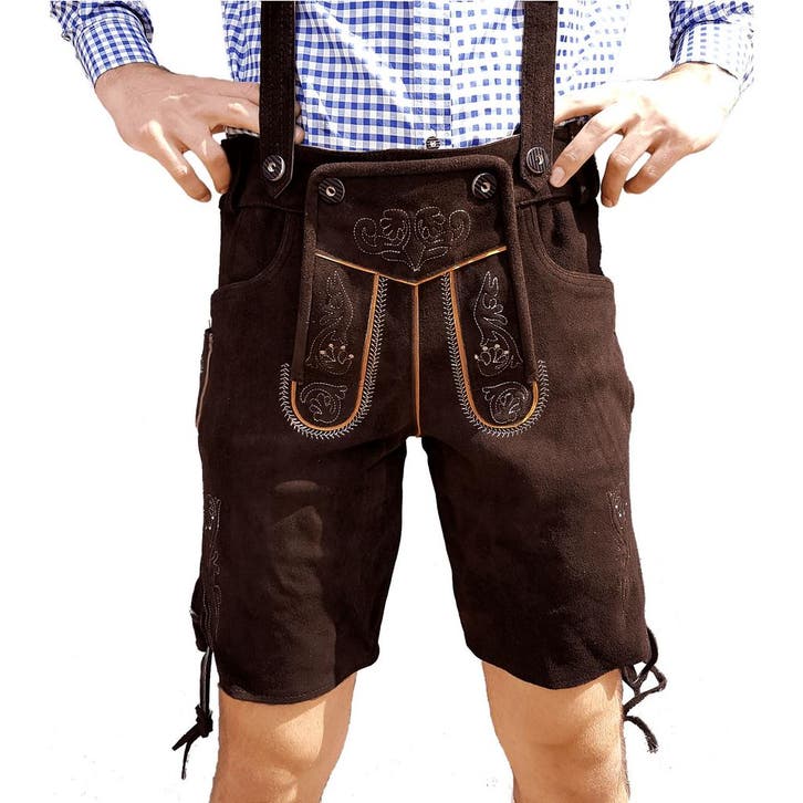 Lederhosen leer - donkerbruin - KORT, Hobby en Vrije tijd, Feestartikelen, Feestartikel, Nieuw, Verzenden