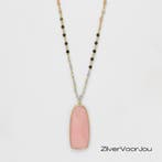Gold plated 925 zilveren  rozenkwarts ketting, Verzenden, Nieuw, Zilver