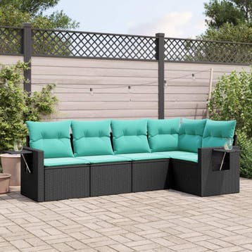 vidaXL 5-delige tuinbankset met kussens van zwart polyrotan, Tuin en Terras, Tuinsets en Loungesets, Verzenden, Nieuw