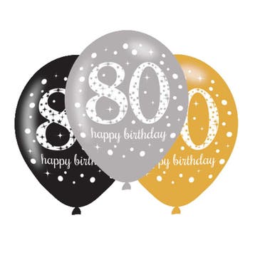 Ballonnen 80 Jaar Happy Birthday Zilver, Goud en Zwart, Ophalen of Verzenden, Nieuw