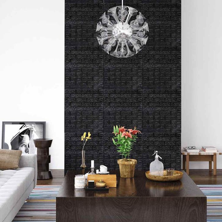 vidaXL 3D-behang zelfklevend 10 st bakstenen zwart, Huis en Inrichting, Stoffering | Behang, Zwart, Verzenden