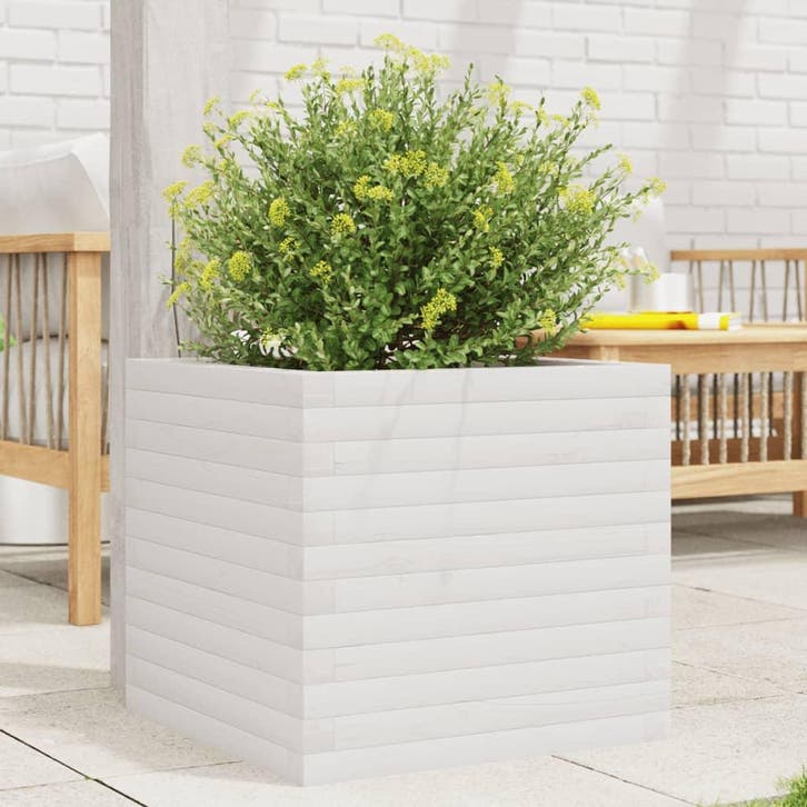 vidaXL Plantenbak 50x50x45,5 cm massief grenenhout wit, Tuin en Terras, Bloembakken en Plantenbakken, Nieuw, Hout, Verzenden