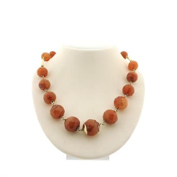Carneool kralen ketting op goud geregen, Sieraden, Tassen en Uiterlijk, Kettingen, Gebruikt, Ophalen of Verzenden, Met edelsteen