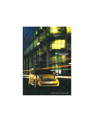 2011 ASTON MARTIN CYGNET SPECIFICATIE FORMULIER ENGELS, Nieuw, Author