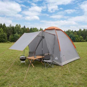 vidaXL Kamperen tent 2-persoons Grijs en Oranje Polyester en, Verzenden, Nieuw, Tot en met 2
