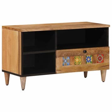 vidaXL TV-kast met lade Naturel 80 x 33 x 46 cm Massief, Huis en Inrichting, Woonaccessoires | Cd- en Dvd-rekken, Verzenden, Nieuw
