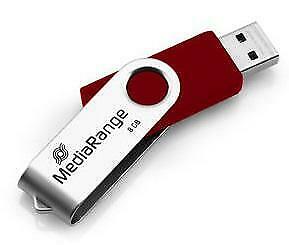 MediaRange | USB Stick | 8 GB | USB 2.0 | Twister | Rood, Computers en Software, USB Sticks, Verzenden, Nieuw