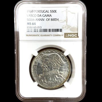 Portugal. Silver 50 Escudos Coin (Vasco da Gama) - Certified