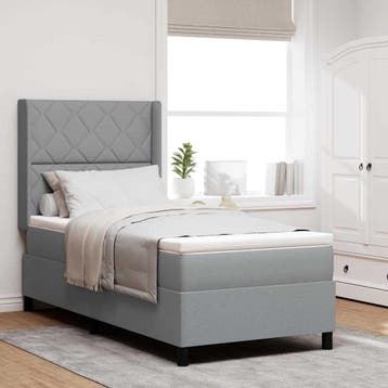 vidaXL LED Box Spring Bed met hoofdeinde Lichtgrijs 100 x, Verzenden, Nieuw, Stof