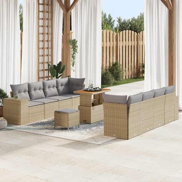 vidaXL Tuin Sofa Set Beige en Licht Grijs poly rattan, Verzenden, Nieuw, Rotan