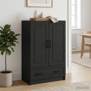vidaXL Dressoir met lade Zwart 66 x 34,5 x 92 cm Bewerkt, Verzenden, Nieuw, Overige houtsoorten, Minder dan 50 cm