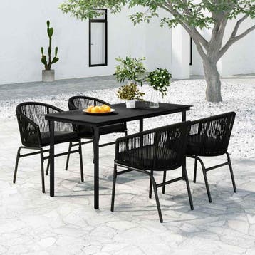 vidaXL 5-delige Tuinset zwart, 4 zitplaatsen, Kunststof, Verzenden, Nieuw