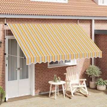 vidaXL Luifel handmatig uittrekbaar 350 cm geel en blauwe, Verzenden, Nieuw