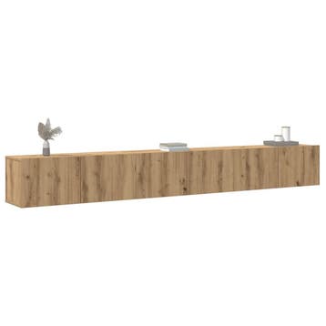vidaXL 3-delig Tv-meubelset wandmontage bewerkt hout, Verzenden, Nieuw, Overige houtsoorten