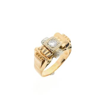 Vintage roségouden ring met diamant; 0,35 ct., Gebruikt, 20 of groter, Heer, Ophalen of Verzenden