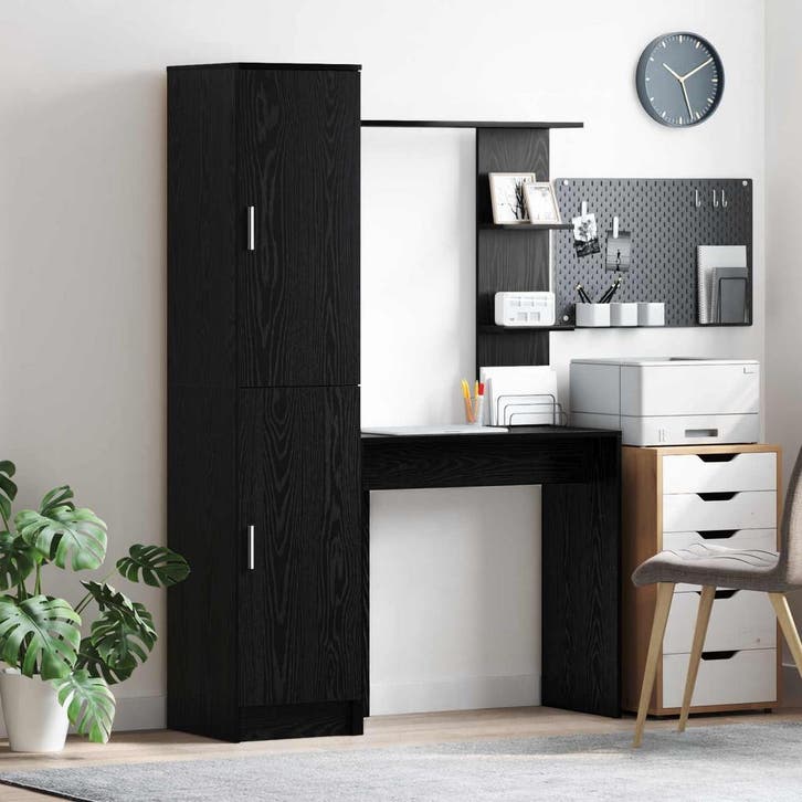 vidaXL Bureau 2 pcs Zwart Eiken, Huis en Inrichting, Bureaus, Nieuw, Verzenden