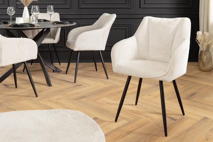 Draaibare Retro Stoel AVIGNON beige chenille zwarte metalen, Huis en Inrichting, Stoelen, Ophalen of Verzenden