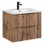 Badkamermeubel Calen 60 cm – Eiken – Badmeubel met 2 Lades, Huis en Inrichting, Badkamer | Badkamermeubels, Verzenden, Nieuw