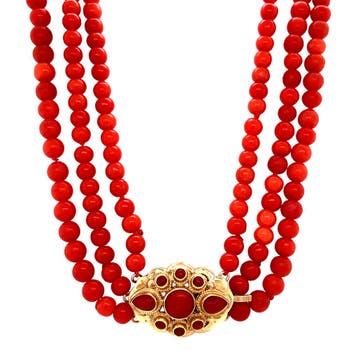 Bloedkoraal collier met gouden sluiting 14 krt, Sieraden, Tassen en Uiterlijk, Kettingen, Ophalen of Verzenden, Nieuw
