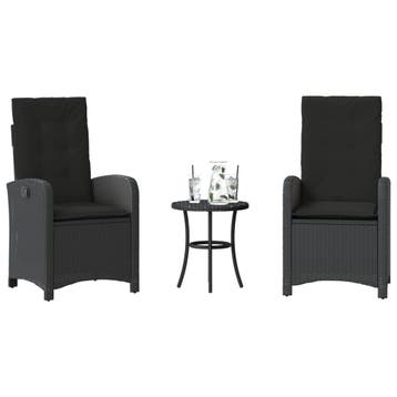 vidaXL 3-delige Bistroset met kussens poly rattan zwart, Verzenden, Nieuw